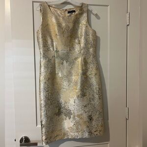 Albert Nipon Metallic Gold and Silver Brocade Midi Dress
